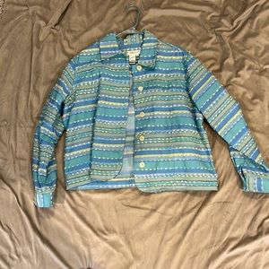 Cold water creek Jean style jacket in blue and yellow. Size 1X